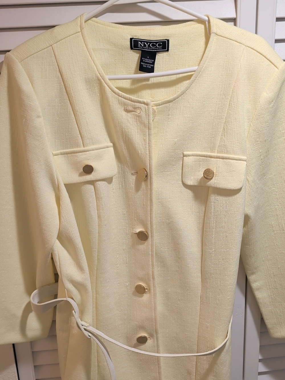 NYCC Pale Yellow Tweed Gold Button-Front Blazer With Belt SZ L